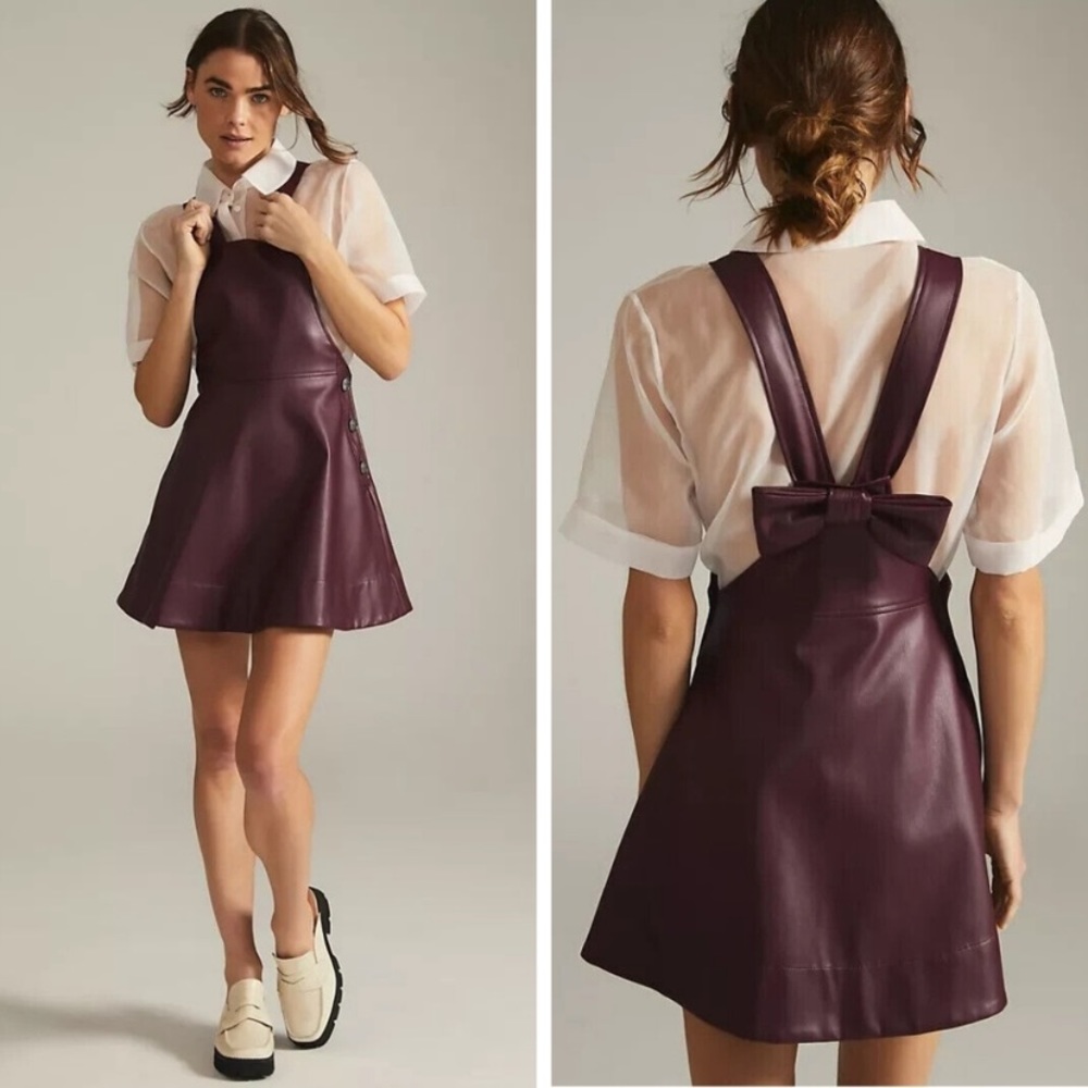 Anthropologie Faux Leather Pinafore Dress